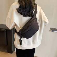 1pc Minimalist Waist Bag Women's Fashion Ins Fashion Phone Bag Mini Small Bag Belt Black Street Fashion, PU Leather, Polyester Fiber Waist Bag, Waist Bag