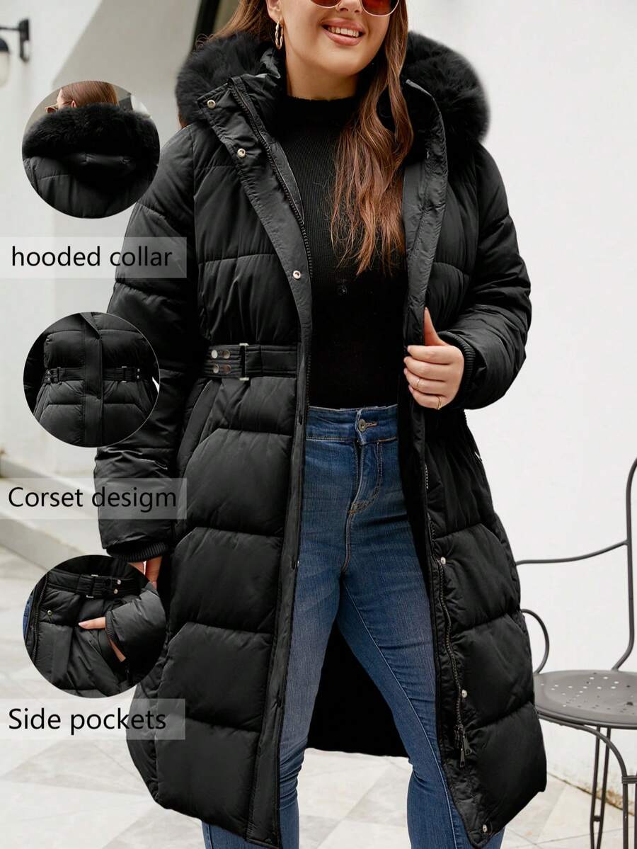 Giolshon 大码女式连帽外套，秋冬季保暖，适合户外活动和通勤。