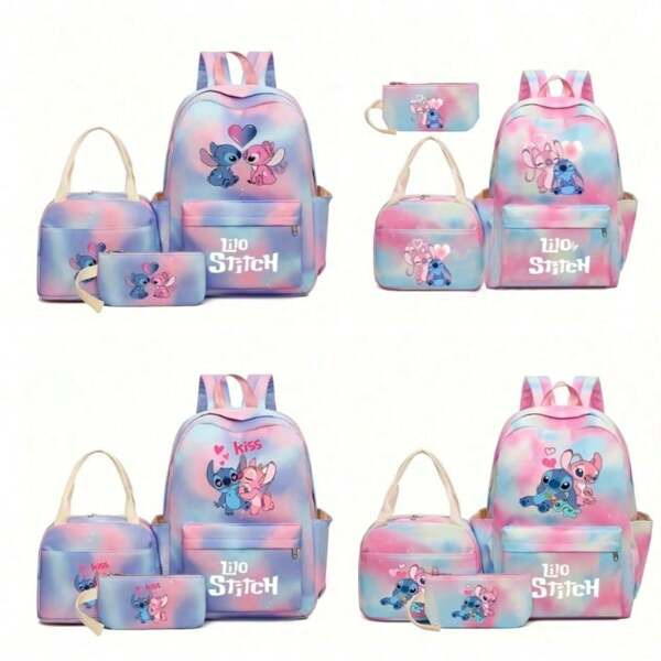 Disney 3D Printing Stitch Pencil Bag Backpack Shoulder Bag, Stitch Starry Sky Animation Peripheral Children's Bag Three Pieces Set For School Travel Christmas Gift Large Capacity Makeup Organizer Makeup Case, For Lipstick, Brush, Skincare, Mobile Phone, Coin, Small Items, For Home,Gift,Vacation And Festival Halloween Christmas Multifunctional Use