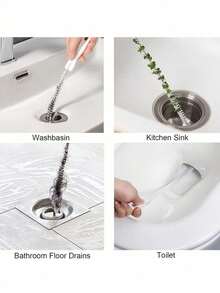 1/2pcs Drain Cleaning Tool Set (With Storage Hook), Includes Flexible Drain Remover And Brush, Hair Clog Remover For Sink, Shower, And Bathtub, Effectively Captures Hair And Cleans Pipes For Kitchen And Bathroom Home Bathroom Decor Fall Decor Back To School - Multicolor - View 8