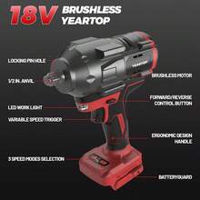 Cordl Impact Wrench 1/2 H For Miwaukee 18V Battery, 900Ft-Lbs(1200N.M) Brushl Impact Driver With 4-Mode Speed, High Torque - Multicolor - View 3