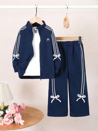 idolCat 两件套女童运动套装，包括拉链连帽衫和宽松直筒裤，适合返校季、春秋季日常穿着、户外运动，尺码4-7岁