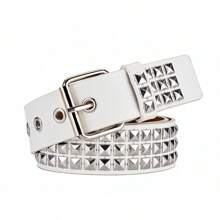 1件男女通用朋克风金属铆钉腰带，可调节，适合日常休闲佩戴，可作为礼物送给男友、丈夫、父亲，也适合休闲、商务、青少年、户外、度假、运动、旅行、波西米亚风、复古秋冬配饰。 - 黑色ND208 - 查看 14