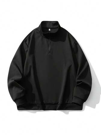 플러스플러스 사이즈 스탠드 칼라 집업 맨투맨 스웨트셔츠, 긴팔 상의, 가을/겨울에 적합