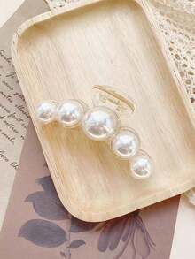 1pc 7cm Elegant Faux Pearl Edge Side Bang Hair Claw Clip Hair Claw Design Hair Clips Hair Jaw Clip Hair Clamps Hair Clutch Hair Catcher Clip, School Stuff, College - 白色 - 查看 3