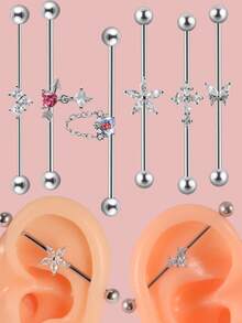 1 Miếng Hoa tai Khối Zirconia  Trang trí - Bạc - Xem 2