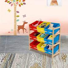 Storage Rack 3 Shelf Organizer With 9 Plastic Boxes Candy Colour Storage Box Bookcase Organizer Drawer For Living Room And Bedroom - Multicolor - View 6