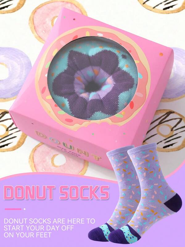 1 Par de Calcetines con Diseño Único de Donut, Calcetines Medianos Unisex con Patrón de Rayas Coloridas, Diseño Creativo Inspirado en Comida Caprichosa, Moda y Cómodos para Estilo Casual/Vintage, Adecuados como Regalo de Cumpleaños/Acción de Gracias/Halloween/Navidad, Suministros para Fiestas, Uso en Vacaciones/Exterior/Oficina, para Todas las Estaciones