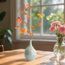1 Piece Of Vitality Autumn Artificial Orange Maple Leaf Branches, Which Can Be Cut Into Fake Autumn Plastic Branches, Are Very Suitable For Decorating Outdoor And Indoor Home Vases During Halloween And Thanksgiving - 橘色 - 查看 5