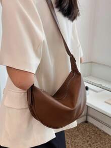 Women's Shoulder Bag With Adjustable Strap And Zipper Closure - Rust Brown - View 6
