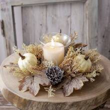 1pc Elegant Halloween Autumn Theme Decorative Candle Wreath. An Ideal Choice For Halloween Home Decor. Perfect For Decorating Your Dining Table, Fireplace Mantel Or Sideboard During The Halloween Season, Adding A Cozy Holiday Atmosphere To Any Space. (Candles Not Included) Halloween Decor, Room Decor, Christmas Decor, Home, Christmas Gift, Christmas Decoration - Multicolor - View 5