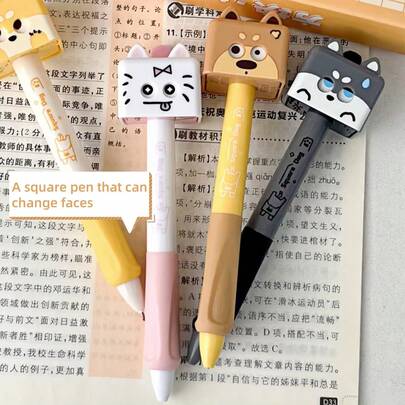 Creative Face Changing Kitten Patting Joy Neutral Pen, 0.5mm Black Neutral Pen, Stress Relieving And Brushing Question Signing Pen, Learning Stationery, Suitable As A Gift,Random Style