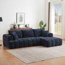 YOGLAD L-Shaped Sectional Sofa With Chaise, Boneless Sofa With Modern Minimalist Design, Chenille Fabric Luxury Modular Sofa Couch For Living Room, No Assembly Required, Convertible Sleeper Sofa Bed, Plush Sponge & Pocket Spring Support, Soft Cloud Couch, Apartment Furniture, Dark Blue - Dark Blue (Right Facing Chaise) - 查看 3