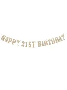 1pc HAPPY BIRTHDAY Pull Flag, 18/21/30/40/50/60 Black/Gold/Silver/Rose Gold/Champagne Gold/Blue Birthday Party Decoration Pull Flag Banner - Multicolor - View 28