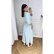 Vestido Luxo longo listrado - Azul bebê - Visão 2