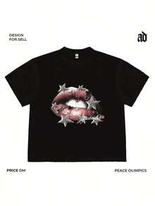 Y2K Fashion Graphic Print, Unisex High Quality 100% Cotton Casual  Street T-Shirt.Comfortable, Versatile, Soft And Breathable Short Sleeve Summer Tops. - Black - View 1