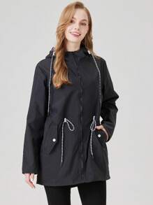 1 pieza Chaqueta para mujer para exteriores, de tela resistente al agua, con diseño de cordón en la cintura, cortavientos casual para primavera y otoño