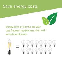 6个E14 C35 LED灯泡，4W暖白光2700K，可调光，相当于40W卤素灯，灯丝玻璃灯，交流220V-240V