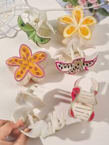 6 件 ABS 材质波西米亚甜美百香果、火龙果、柠檬、西瓜 UV 印花大号雏菊花发夹，海滩发饰，适合春夏花爪夹秋季配饰 - 彩色 - 查看 5