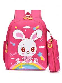 New Fashion Cartoon Backpack With Small Pouch - Hot Pink - View 8