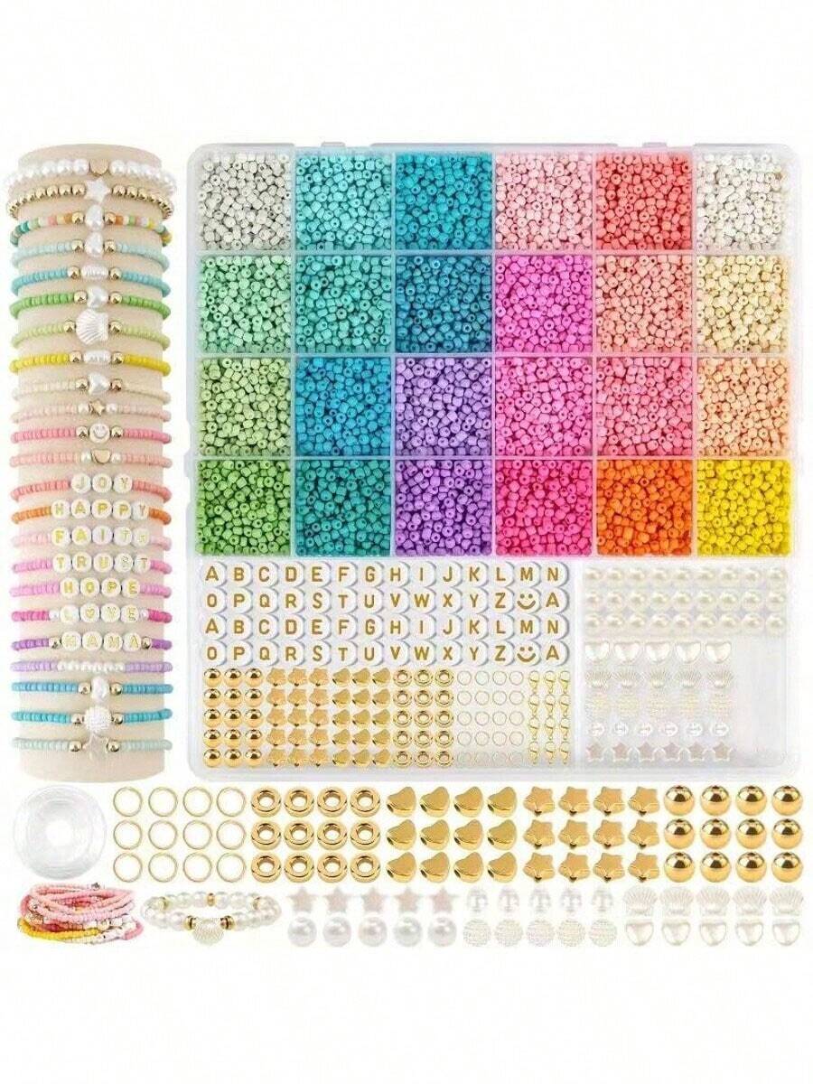 Bộ dụng cụ làm đồ trang sức DIY bằng hạt thủy tinh 3mm, 1 bộ bao gồm hạt dùng làm vòng tay, vòng cổ, phụ kiện thủ công - Nhiều màu - Xem 1