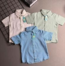 KIT 2 Conjunto Infantil Linho Camisa e Short Menino 4 Peças