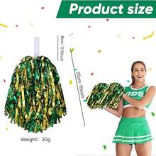 2 件带棍柄的啦啦队绒球，金属箔绒球 20 克，适合团队精神运动、派对、舞蹈、欢呼