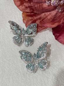 Andkiss 1 对锆石蝴蝶耳钉，休闲时尚百搭配饰