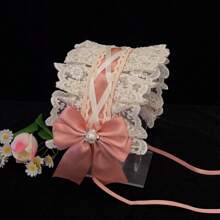 1pc Lolita Style Girl Faux Pearl Bow Lace Headband + Cute Countryside Themed Headpiece Ribbon Maid Headdress, Suits 2D Lolita Halloween