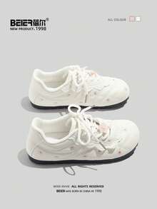 BEIER 1 双撞色学院风仿皮系带休闲平底女鞋，适合春秋季户外穿着，女式运动鞋