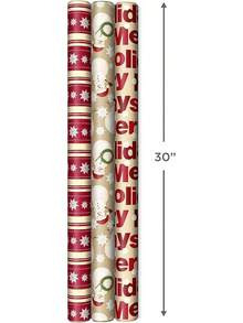 Papel de regalo de Navidad rosa con líneas de corte en el reverso (3 rollos: 120 pies cuadrados) rosa, menta, oro, reno, árboles de Navidad, copos de nieve - Felices fiestas - Ver 7