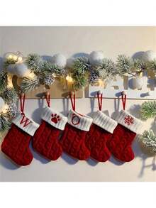 1pc, Christmas Supplies Decorative, Knitted Socks StockingsEmbroidery Candy Gift Bag Alphabet Christmas Socks Gift Bag,Scene Decor, Room Decor, Home Decor, Holiday Party DecorChristmas Decor,Christmas