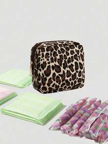 Leopard Print Zipper Sanitary Pad Organizer Bag, Large Capacity Portable Pouch To Hold Sanitary Pads, Tampons, Creative Cute Cartoon Coin Purse Also Suitable For Lipstick, Makeup Brushes, Skincare, Phone, Coins, Small Items, Multipurpose For Home, Gift, Travel, Holiday (Halloween, Christmas), Bohemian Style - Multicolor - View 15