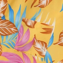 Patpat Family Matching Yellow Set Tropical Leaf Print Short-Sleeve Shirt Or Strap Dress - Multicolor - View 7