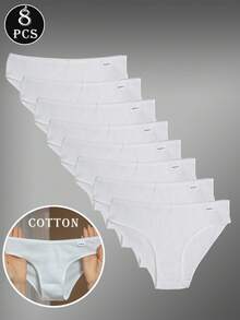 8 chiếc/gói quần lót cotton gân gợi cảm cho nữ Đồ lót liền mạch thoải mái Quần lót nữ - trắng - Xem 5