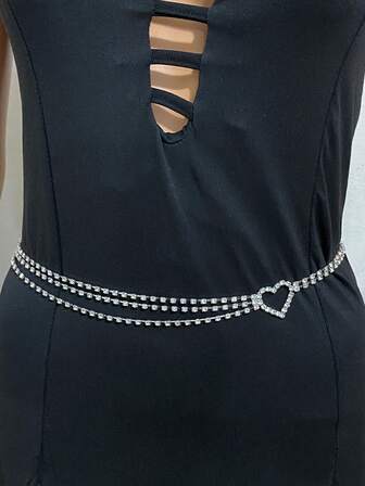 1pc/Set Multi-Layer Tassel Heart Shaped Waist Chain, Fashionable Shiny Rhinestone Body Chain Dress Accessory, Sexy & Elegant Gift