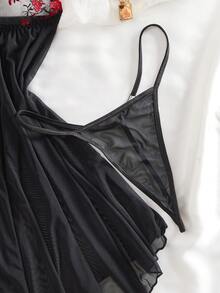 异域梦幻！中东风刺绣透视睡袍 - 解锁神秘性感刺绣透视不对称/不对称V型内裤和丁字裤，坏蛋造型 - 黑色 - 查看 6