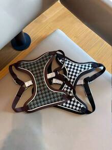 Small And Medium-Sized Dogs Harness And Leash Set, Step In Puppy Vest With Breathable Soft Mesh, Walking Reflective Pet Harness For Small Dogs Houndstooth Check Spliced Cat Harness For Outdoor Use