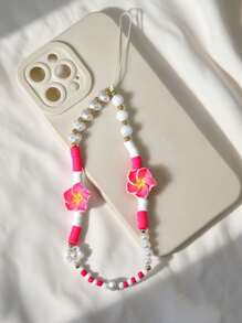 1pc Soft Ceramic Plumeria White Ingot Faux Pearl Phone Lanyard, Smartphone Beaded Strap, Camera/Bag Charm