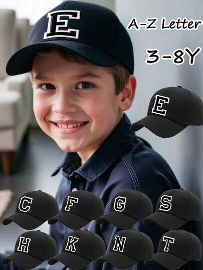 1顶儿童A-Z字母海军蓝棒球帽，时尚男女童运动遮阳帽，可调节帽带，3-8岁儿童返校必备