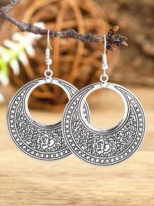 TopHanqi Pendientes largos redondos con textura de metal - Plata antigua - Ver 10