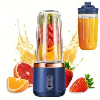 Multifunctional Portable Rechargeable Fruit Blender Juicer, 6-Blade Cyclone Blade Set With 304 Stainless Steel Blades, 1500mAh Large Capacity Battery For Long Runtime, USB Rechargeable, Suitable For Fruits And Vegetables, 13.4oz Dual Cup Capacity, Ideal For Home And Outdoor Camping