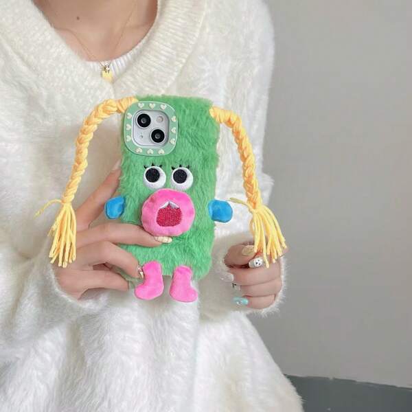 New Fashionable Cartoon Funny And Cute Plush DIY Braid Expression Suitable Compatible With Apple Phone 11/12/13/14/15/16PRO/PROMAX Anti Drop Phone Case Protective Case