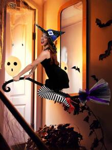 万圣节女巫丝带扫帚，塑料女巫扫帚配 3 种颜色丝带，用于角色扮演扫帚道具女巫扫帚派对装饰，化妆舞会装扮舞会用品 - 彩色 - 查看 7