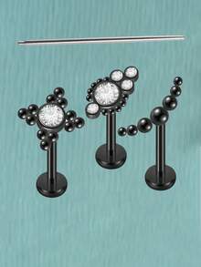 3入組水鑽裝飾耳釘和1入組工具 - 彩色 - 查看 11