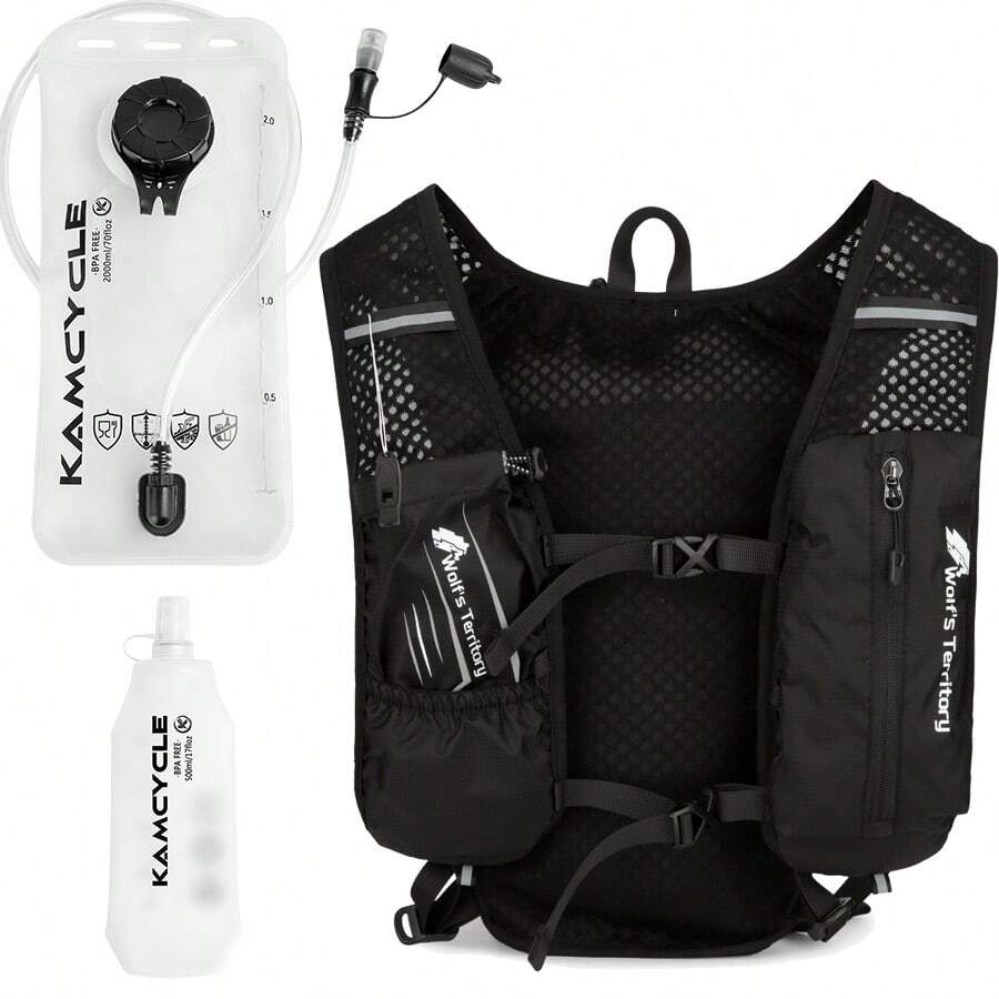 3PCS Running Vest Backpack Phone Holder , Running Vest With 2L Hydration Bladder And 500ML Soft Flask, Reflective Vest For Men And Women,Lightweight Running Hydration Vest Phone Pouch, Running Cycling Camel Hydration Backpack(With 2L Hydration Bladder And 500ML Soft Flask) Gym Bag Running Accessories Sports Bag For Women Bike Accessories Sport Bag For Sports For Fitness For Exercise Large Capacity Travel Bag For Vacation Travel Essential Bike Bag Bicycle Accessories Bike Frame Riding Bag For Cycling - 3PCS-black Backpack + Water Cup + Water Bag - View 1