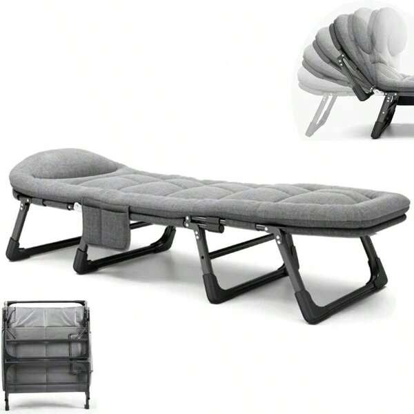 [6-Speed Adjustable Sleeping Bed] 6-Speed Adjustable Sleeping Bed, Folding Camping Bed, Portable Folding Bed, Comfortable Mattress And Pillow, Breathable Fabric, Thick Steel Frame, Free Blanket And Eye Mask, Nap Nap Bed, Single Companion Bed, Suitable For Outdoor Office Home Use. (71*24IN)