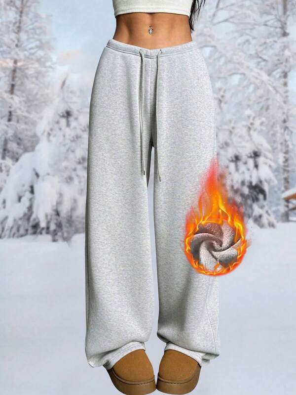 Women's Warm Fleece Lined Casual Straight Pants Women's Pants, Winter Daily Simple Casual Warm Thick Trousers Soft Straight Pants, Women's Clothing, Women's Trousers