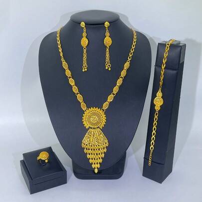 1 套女士首饰套装：项链、耳环、戒指、手链、5 件、新娘、晚会、宴会、配饰、时尚、奢华、闪亮水钻套装