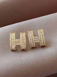 1pc New Zirconia Letter H Pendant Necklace, Rhinestone Design, Choker Necklace, Versatile